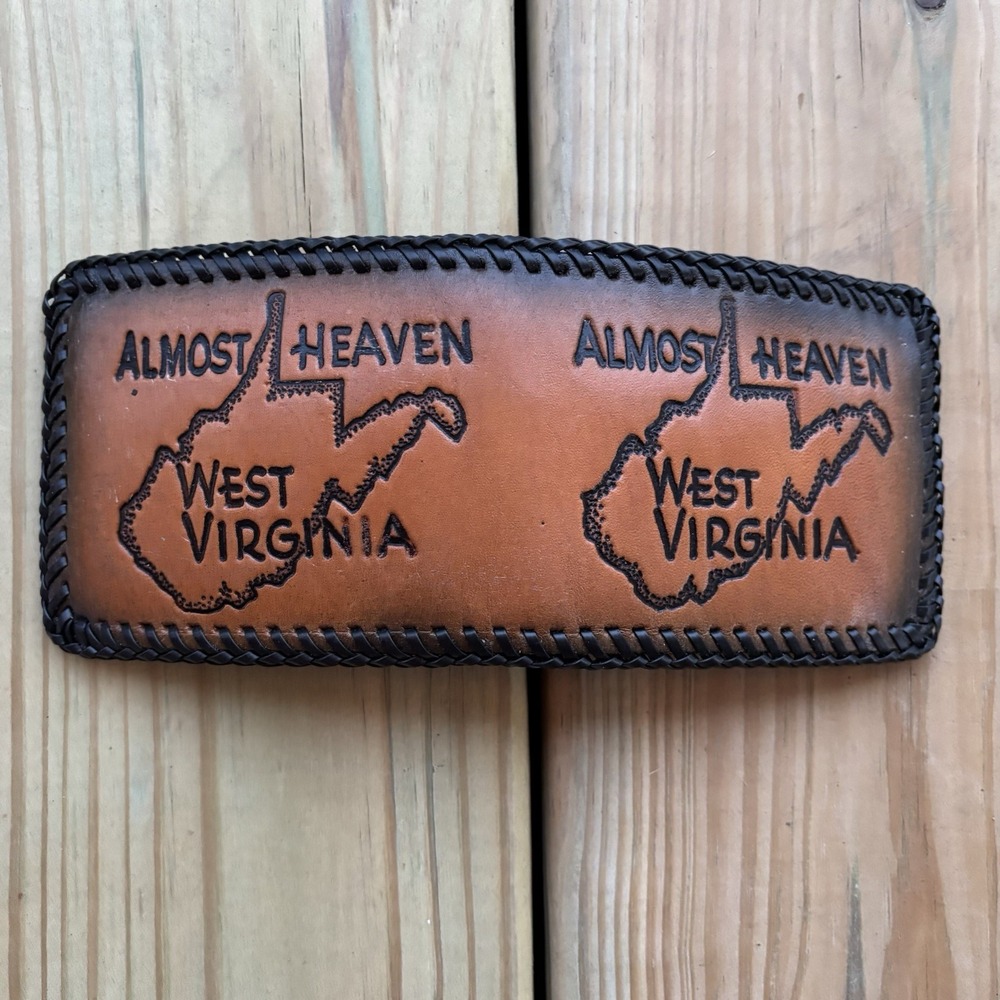 Vintage West Virginia Leather Wallet Bi Fold Whipstitch Hand Tooled Almost Home